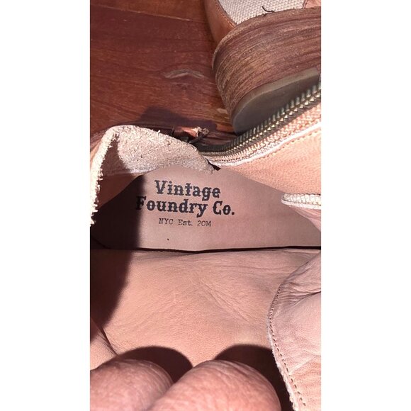 Vintage Foundry Women's 8 Beige & Brown Canvas Leather Lace-Up Combat Boots - Picture 9 of 10